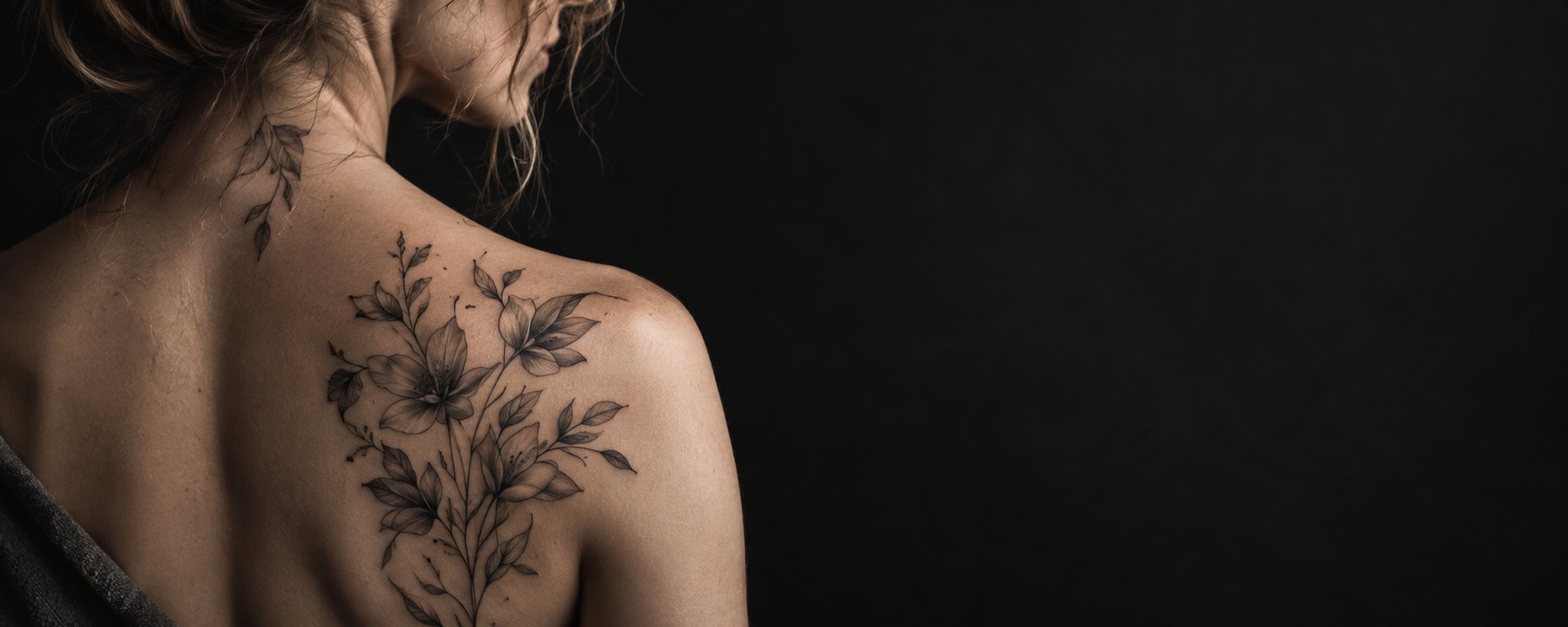 Bildbeispiel: Florales Tattoo auf dem Rücken einer Frau.